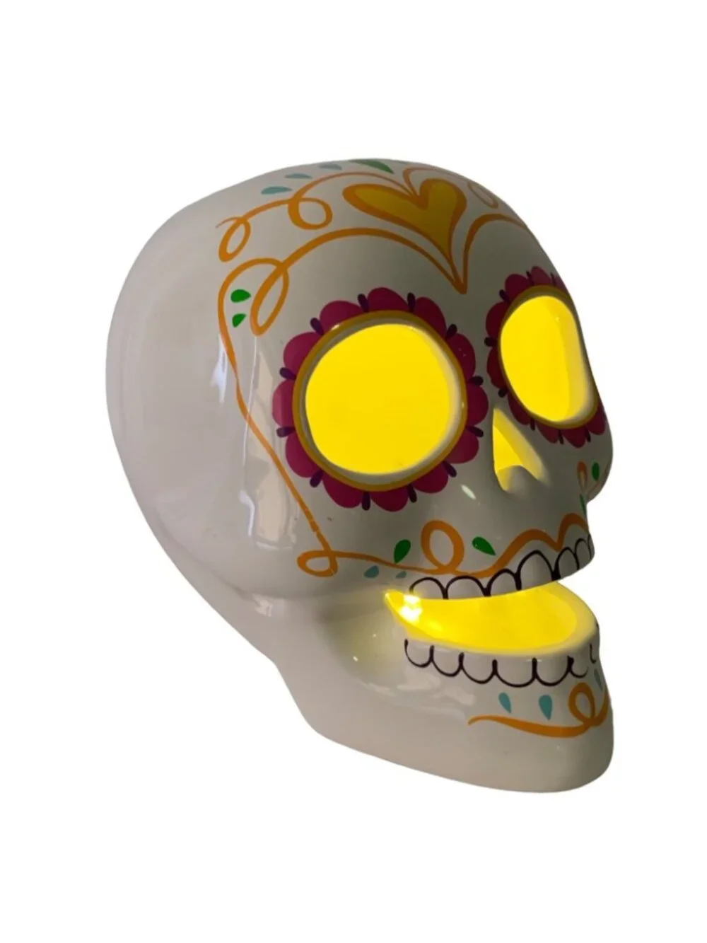 Halloween Sugar Skull Light Up Ceramic Day Of The Dead Calavera Decor Lamp